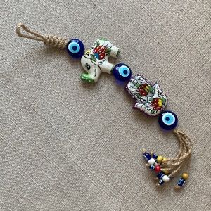 Elephant, Evil Eye and Hamsa Hand Wall Hanging, For Good Luck